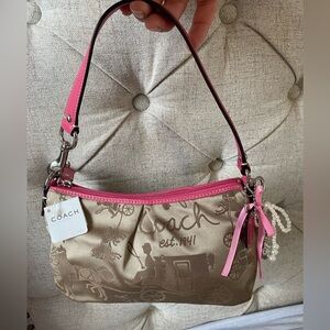 Vintage Coach Tan and Pink Shoulder Bag